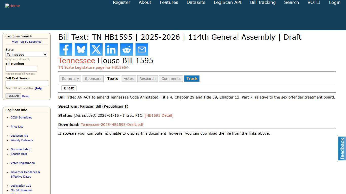 Bill Text: TN HB1595 | 2025-2026 | 114th General Assembly | Draft | LegiScan